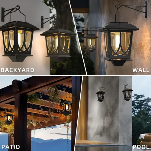 Vista 7 de Linternas Solares para Exteriores Impermeables Paquete de 2, Luces LED Solares Colgantes de Vidrio con Encendido/Apagado Automático, Linterna