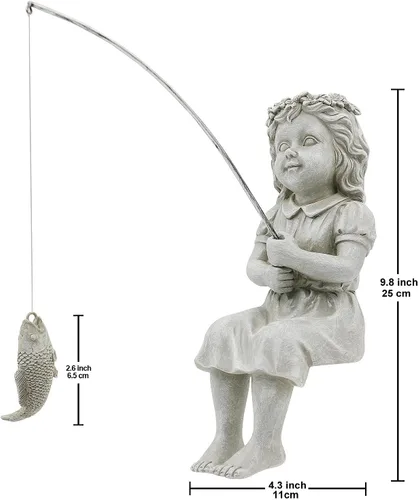 Vista 3 de Nacome Regalos para jardín, hogar, Mon Grandma The Little Fishergirl Garden, estatua de decoración del hogar, escultura de figura de pescador, al