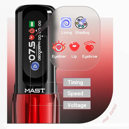 Vista 2 de Mast Tattoo Tour2 Pro Máquina inalámbrica de pistola de tatuaje Rojo rosa