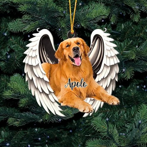 Vista 2 de GODMERCH Adorno personalizado de Golden Retriever con alas angulares, adorno conmemorativo de Navidad para perros, adorno de ángel de perro, año