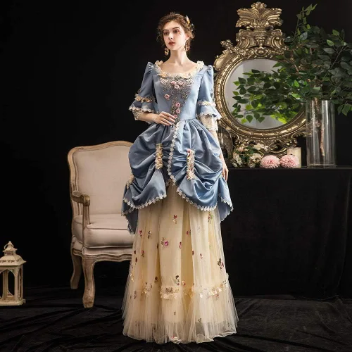 Vista 4 de KEMAO - Vestido renacentista del siglo XVIII estilo rococó barroco de la corte de Marie Antoinette vestidos de baile de alta gama vestido histórico
