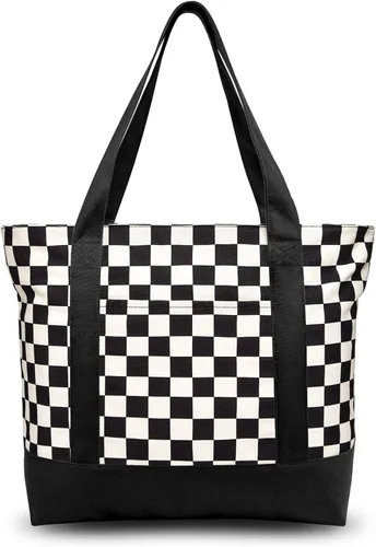 Vista 42 de TOPDesign Paquete de 1 bolsa de lona con bolsillo externo, bolsa de compras reutilizable para comestibles, cierre de cremallera superior, artículos