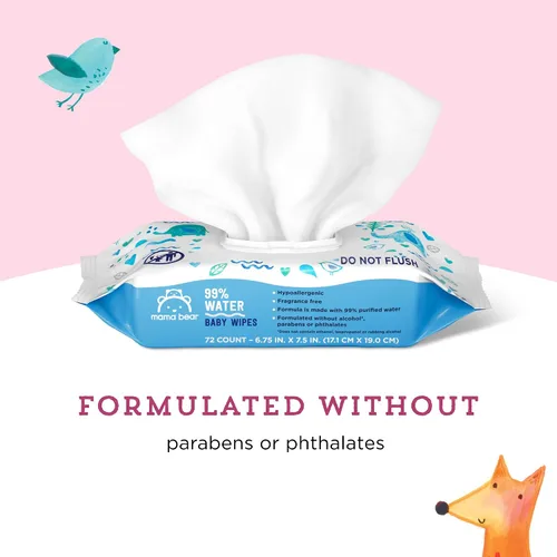 Vista 3 de Marca Amazon – Toallitas Mama Bear 99% de agua para bebé, hipoalergénicas, formuladas sin fragancia, 72