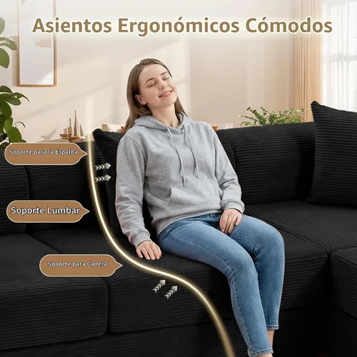 Vista 4 de Sofá cama modular en forma de U de 141.73 pulgadas, sofá de pana modular 6 en 1 con sensación suave como una nube, bolsa de almacenamiento
