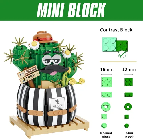 Vista 5 de MEIEST Juego de bloques de construcción de bonsái de cactus bulbosos, decoración creativa única para el hogar, ramo de flores artificiales