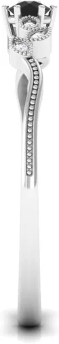 Vista 8 de Anillo de promesa de ónix negro natural con diamante para mujer, anillo de hoja de cuentas Calidad AAA