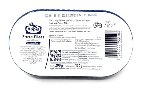 Vista 6 de Appel Filetes de Arenque en Salsa de Tomate y Curry - 7.05 oz