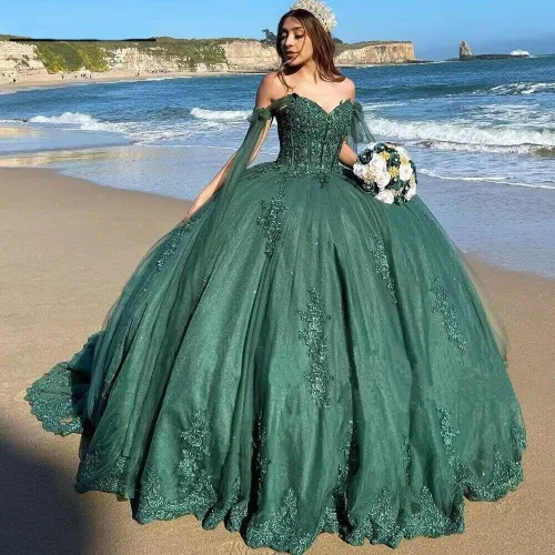 Vista 2 de Youjiayi Vestido de fiesta con cuello en V para mujer, vestidos de quinceañera largos de tul de encaje princesa dulce 16 vestidos YJY33