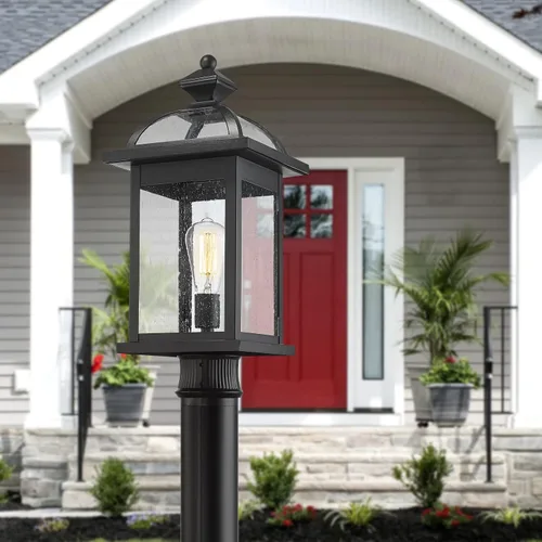Vista 7 de Darkaway Luces de poste de exterior de gran tamaño de 22 pulgadas + adaptador de luz de poste, postes de lámpara con vidrio semillado, iluminación