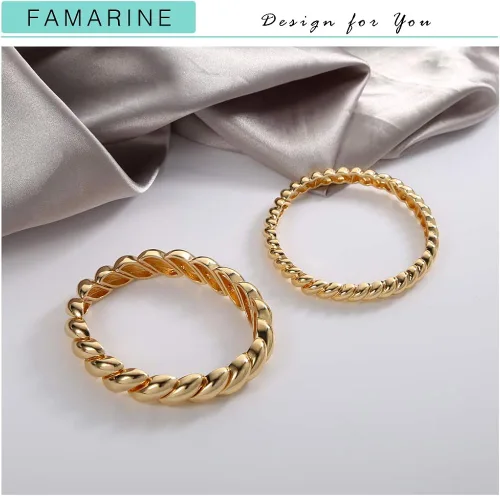 Vista 5 de FAMARINE Pulsera trenzada fina o gruesa chapada en oro de 14 quilates, pulsera elástica para parejas, 100% exclusiva, Metal, no aplica