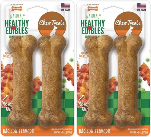 Vista 19 de Nylabone Healthy Edibles - Premios masticables para perro, todo natural, larga duración, 1 unidad, sabor a tocino (Bacon), M/Wolf Natural dog