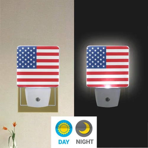 Vista 5 de Naanle Juego de 2 luces LED con sensor automático de la bandera estadounidense patriótica para el Día de la Independencia de Estados Unidos, 4
