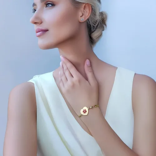 Vista 3 de Pulsera de alerta médica para mujer, ajustable, acero inoxidable, dije de corazón, joyería médica