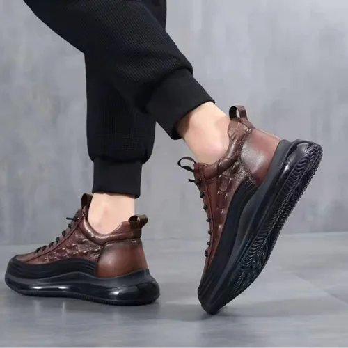 Vista 7 de AngryMonkey Zapatos de elevación con cordones elásticos para hombre, otoño e invierno 2022, plataforma térmica invisible, aumento de altura, 2
