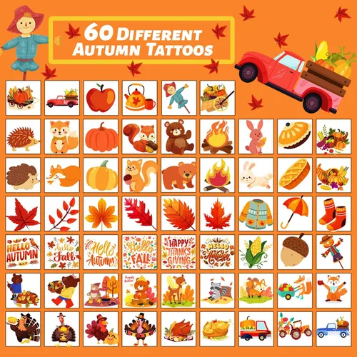 Vista 5 de 240 tatuajes temporales de otoño para niños, Acción de Gracias, impermeables, tatuajes de seguridad, la mejor opción para rellenar bolsas