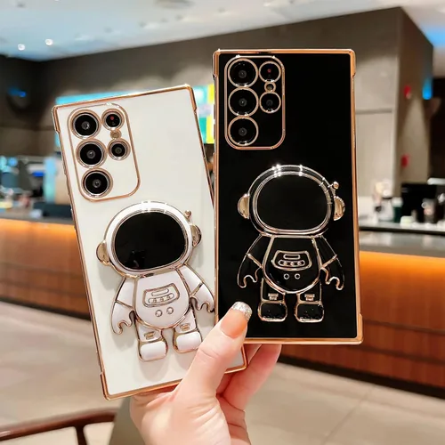 Vista 4 de Funda de teléfono para Samsung Galaxy S23 Ultra de 6.8 pulgadas, cubierta de lujo con soporte de astronauta con bonito corazón de amor