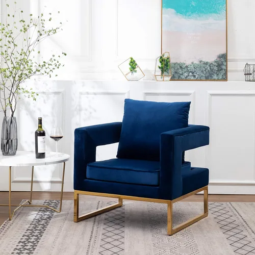 Vista 2 de Roundhill Furniture Lenola - Silla tapizada con brazos, color azul, 29.75 pulgadas de profundidad x 27.5 pulgadas de ancho x 34.5 pulgadas de alto