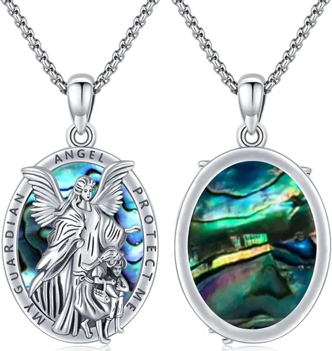 Vista 5 de Collar con colgante de San MiguelSan CristóperSan SebastiánGuadalupeÁngel de la GuardaSanta MuerteJudeJoseph para hombres y mujeres, plata de ley