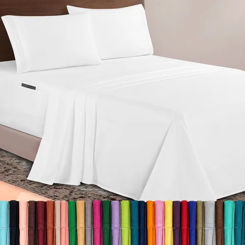 Vista 59 de Elegant Comfort Lujoso juego de sábanas de microfibra de alta calidad 1500 hoteleras bordadas de tres líneas más suaves de 4 piezas, resistente a