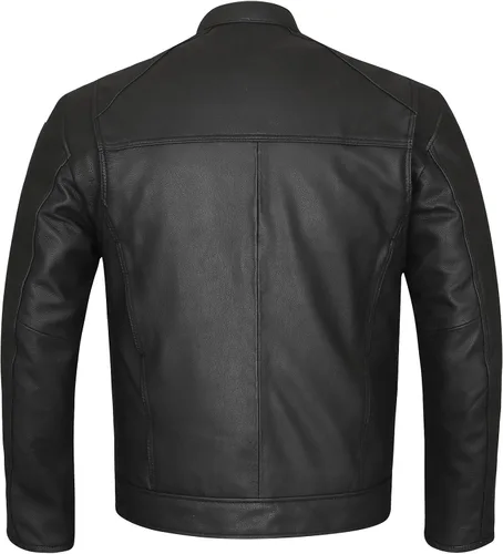 Vista 3 de Chaqueta de motociclista de cuero vacuno prémium para hombre con dos bolsillos ocultos