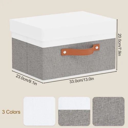 Vista 6 de Contenedor de almacenamiento de tela, cesta de almacenamiento con tapas, caja organizadora de armario con asas para zapatos, libros, toallas, blanco