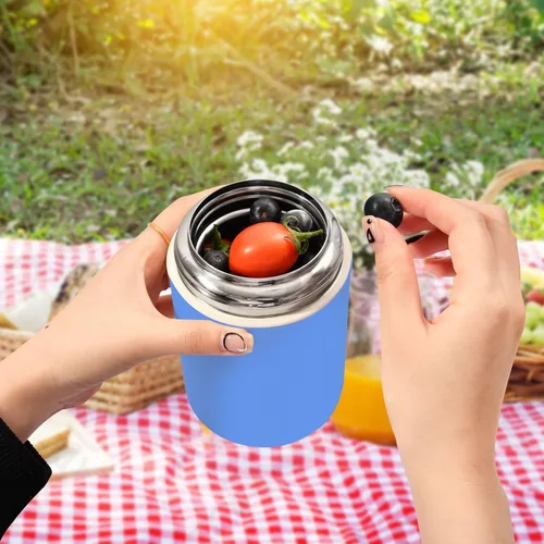 Vista 5 de Corn Flower Blue - Tarro de alimentos aislado para niños y mujeres con cuchara de 17 oz/16.9 fl oz, recipiente de almacenamiento de alimentos