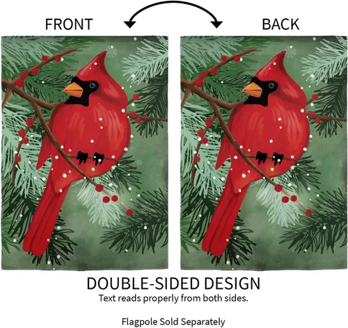 Vista 3 de Evergreen Flag Bandera de Jardín con Aplique de Cardenal en Pinos 12 x 18 Pulgadas Bandera de Jardín Navideña de Doble Cara para Exteriores