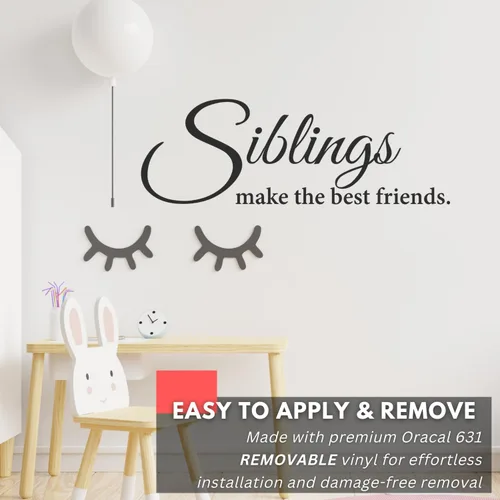 Vista 4 de My Vinyl Story - Siblings Make The Best Friends Wall Decal - Inspirational Sticker Quote, Family Vinyl Art Decor for Home Kids Room, Nursery - Easy