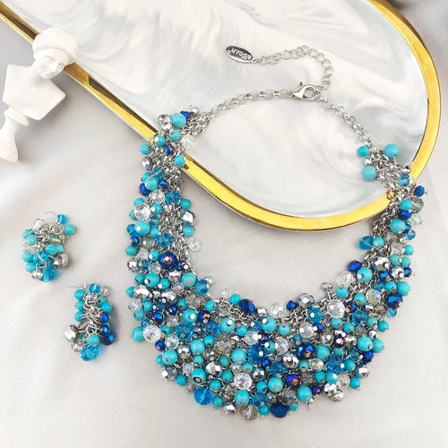 Vista 3 de Bocar NK-10260 - Conjunto de aros y collar de cristal moderno y grueso para mujer, ideal para regalo