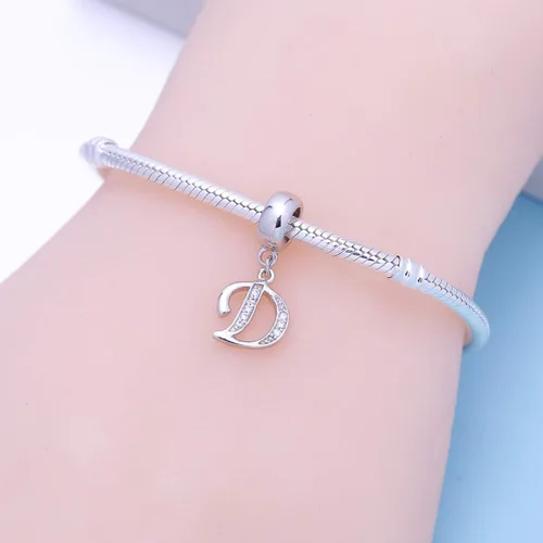 Vista 21 de ABUN Abalorio de plata de ley 925 con letra A a la Z, espaciador de inicial, con circonita cúbica transparete colgante, auténtica, para pulseras