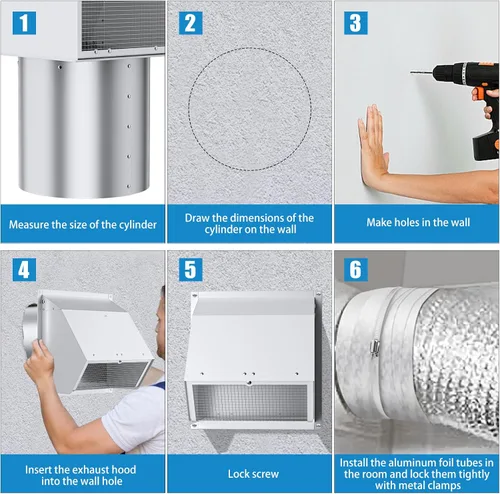 Vista 5 de Cubierta de ventilación de pared de 4 pulgadas con pantalla y amortiguador, cubierta de ventilación de escape de acero inoxidable resistente, tubo