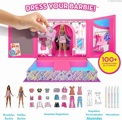 Vista 2 de Barbie Magic Style Studio- Kit de moda de muñecas de vestir magnéticas AR
