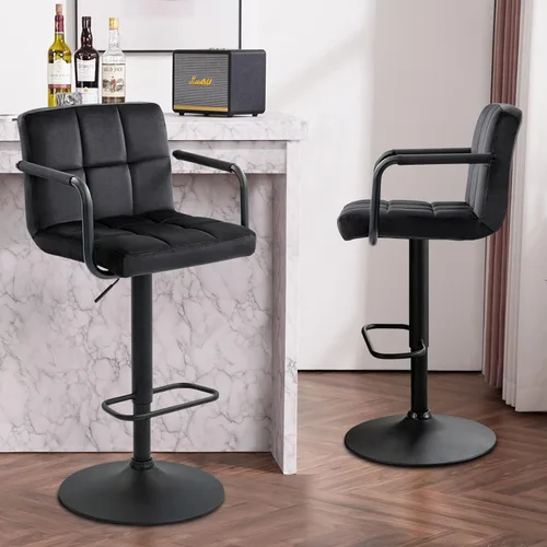 Vista 2 de Furnimart Juego de 4 taburetes de bar ajustables giratorios con reposabrazos y reposapiés, sillas de bar tapizadas para cocina y comedor Terciopelo