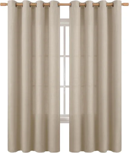 Vista 186 de BGment Cortinas de Lino Beige de 63 Pulgadas de Largo 2 Paneles - Tratamientos para Ventanas con Textura de Arpillera Filtrantes de Luz Cortinas B