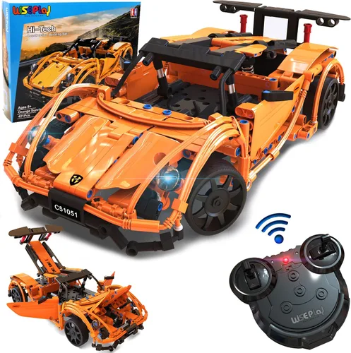 Vista 10 de WISEPLAY Kit de construcción de automóvil a control remoto, 453 piezas de juguete para niños de 8 a 10 años, gran auto a control remoto para niños