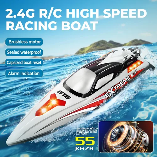 Vista 2 de BEZGAR Bote RC, barco de control remoto sin escobillas grande de 18 pulgadas para adultos y niños, botes de velocidad RC grandes y rápidos de 55 KPH