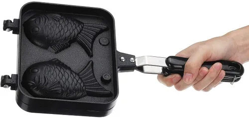Vista 3 de Hovico Taiyaki - Molde doble para panqueques japonés en forma de pez, molde doble para hacer panqueques en forma de pez, molde doble para el hogar