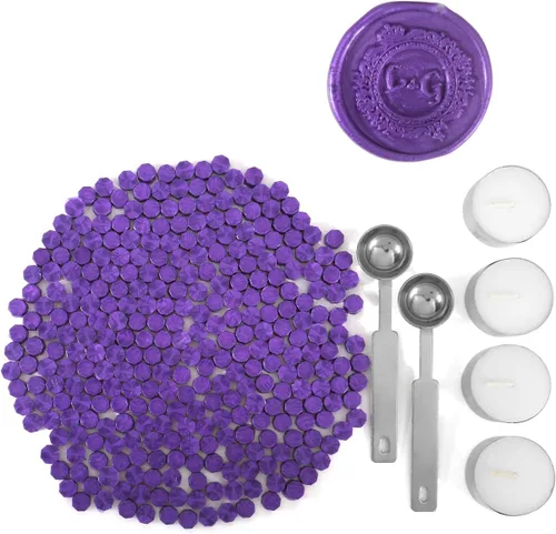 Vista 12 de Yoption - Juego de 300 cuentas de cera octágona, con 2 cucharas de fusión y 4 velas para sobres de invitación de boda, envoltura de regalo (negro)