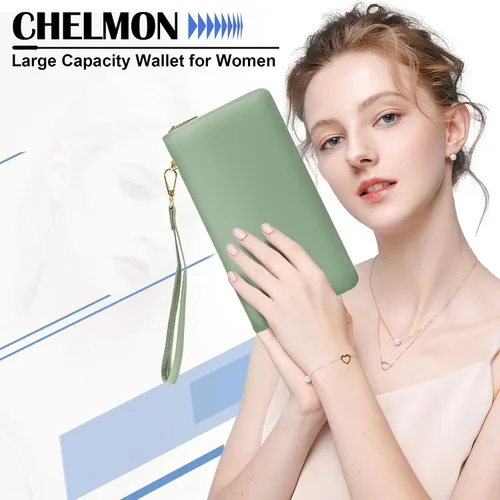 Vista 92 de Chelmon - Monedero para mujer de cuero genuino con bloqueo de señal RFID, para tarjetas de crédito