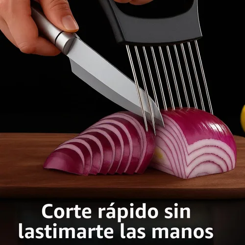 Vista 4 de Rebanada de cebolla mejorada 2025, nueva picadora de cebolla de acero inoxidable para rebanar, herramienta auxiliar de rebanada de picadora