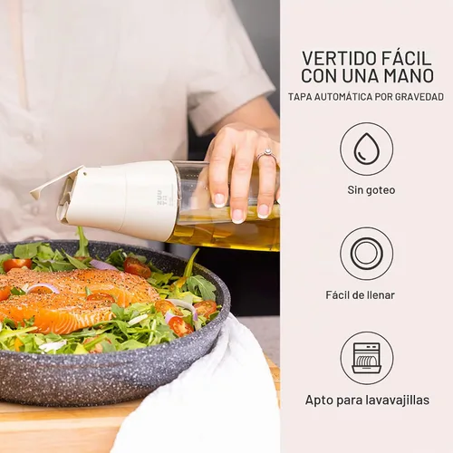 Vista 2 de Dispensador de Aceite de Oliva Zuutii, Envase de Aceite sin Goteo para Cocina. Dispensador de Vinagre, Botella de Vidrio para Cocina, 500ML, Crema