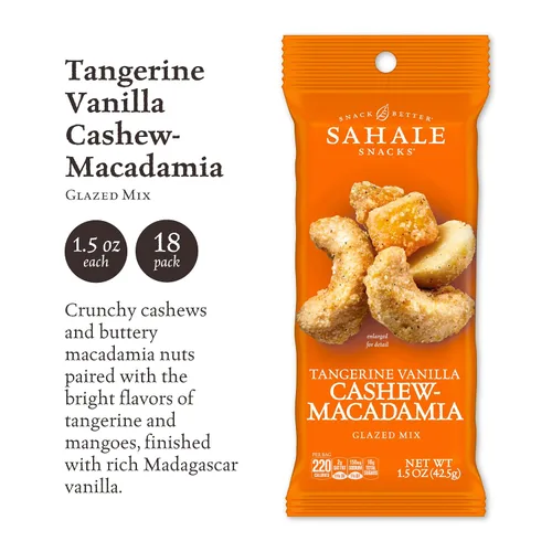 Vista 2 de Sahale Snacks - Mezcla glaseada de nueces de macadamia, anacardos, vainilla y mandarina, 1.5 onzas (paquete de 18) 1.5 oz, 18 Packs, Dry-Roasted