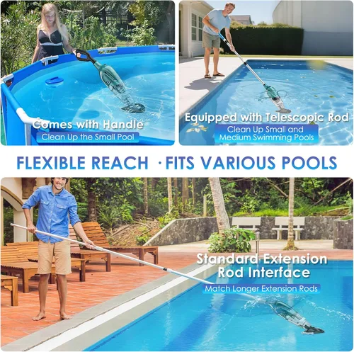 Vista 5 de Aspiradora de piscina para piscina sobre el suelo, limpiador de piscina recargable de mano, tecnología Turbo™, fuerte succión 2700L/H, hasta 75
