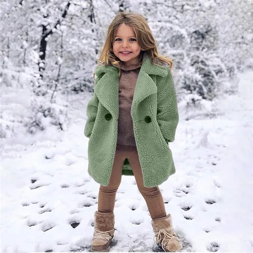 Vista 4 de Abrigo sólido de invierno grueso y cálido para niñas y bebés, 2 años