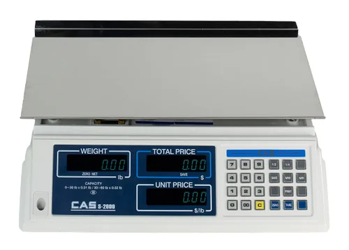 Vista 2 de CAS S-2000-30 Báscula electrónica de cálculo de precios, capacidad de 30 libras, rango único, báscula comercial de alimentos certificados por NTEP