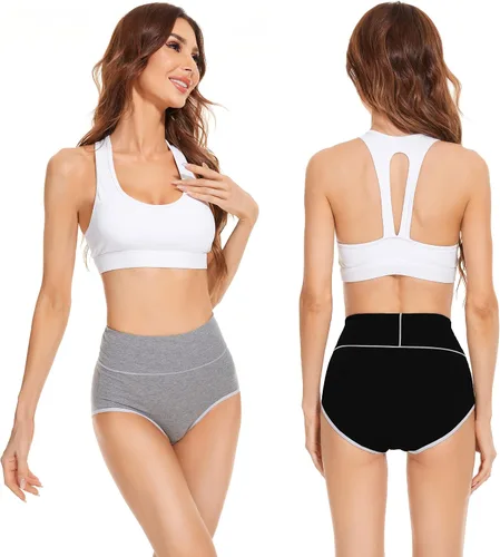 Vista 5 de Migbean Ropa interior de algodón para mujer, de cintura alta, calzones elásticos, paquete múltiple