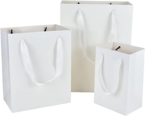 Vista 9 de HUAPRINT Paquete de 30 (10 juegos) bolsas de papel negras con asas, tamaños mixtos de 5.25 x 3.75 x 8 pulgadas, 8 x 5 x 10 pulgadas y 10 x 5 x 13
