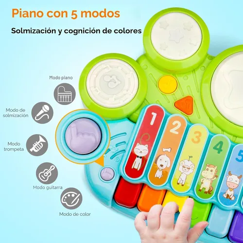 Vista 6 de Juguetes Musicales para Bebés 3 en 1 Piano Teclado Xilófono Juego de Tambores para Niñas y Niños de 1 Año Juguetes Edad 2 Años Instrumento Musical