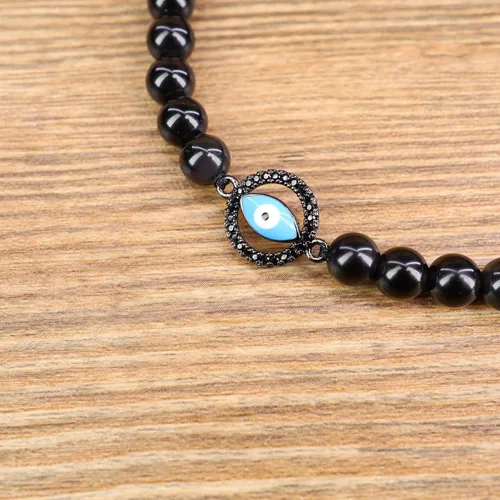 Vista 4 de COAI - Pulsera con cuentas de piedra de obsidiana negra