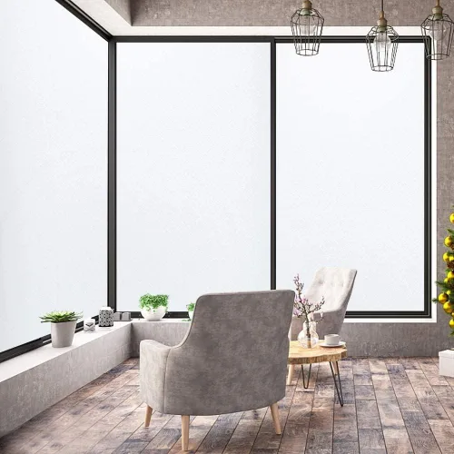 Vista 4 de Niviy Película de privacidad grabada para ventana, vidrio esmerilado, adherencia estática, no adhesiva, para oficina en casa, color blanco